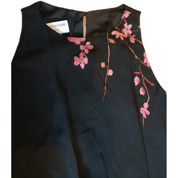 Vintage Y2k 90s Jones Wear Keyhole Back Dress 10 Black Pink Floral Full Length - Picture 6 of 6